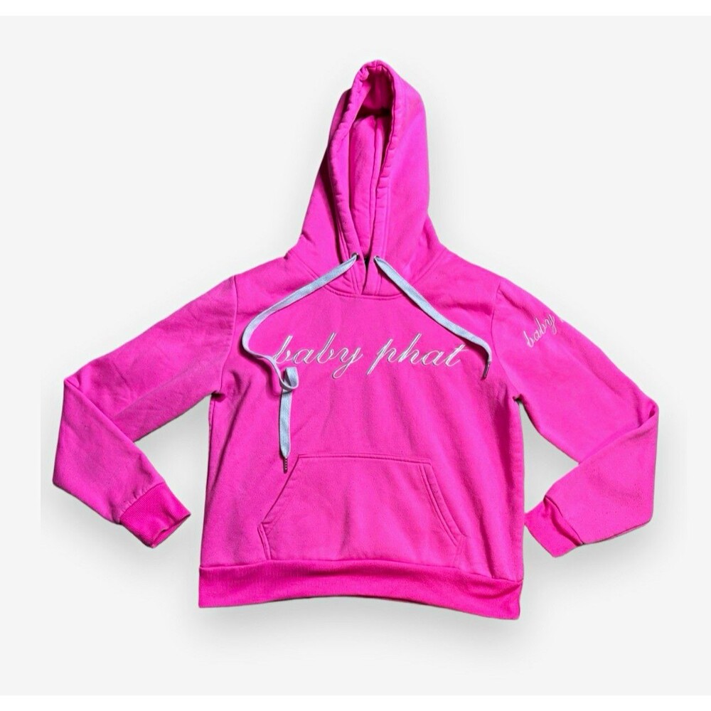 Baby Phat Hot Pink Embroidered Script Logo Pullover Hoodie Sweatshirt Size L